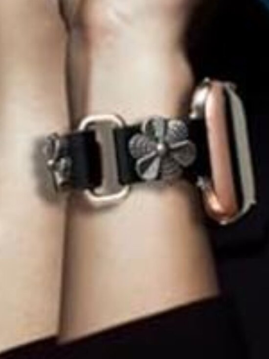 NEW Black Luxury Charms Genuine Leather Apple Watch Band